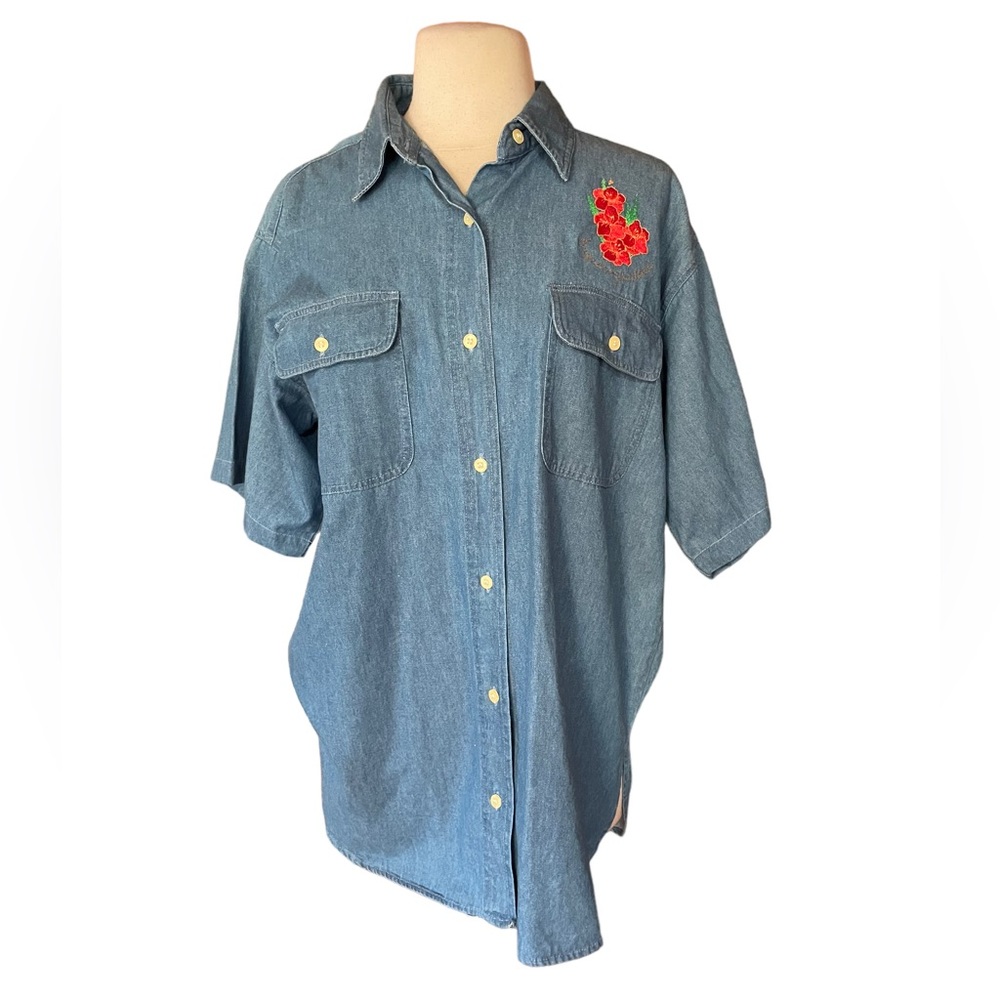 Vintage American Rave August Gladiolus Button Down Chambray Shirt